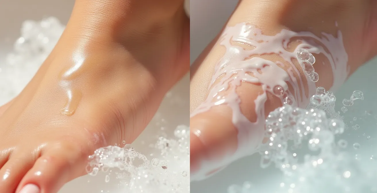 Illustration des Double Cleansing Prozesses mit zwei Schritten, Ölreinigung und wasserbasierte Reinigung