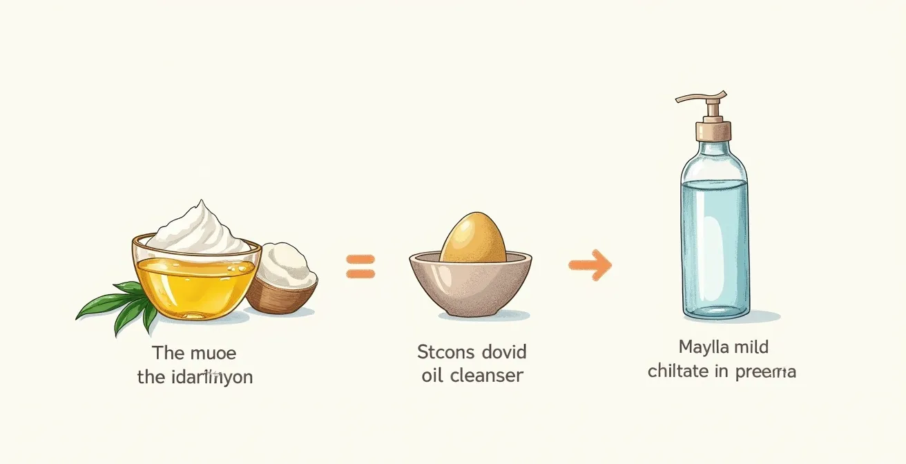 Illustration des Double Cleansing mit selbstgemachtem Reinigungsöl und milderem wasserbasiertem Reiniger