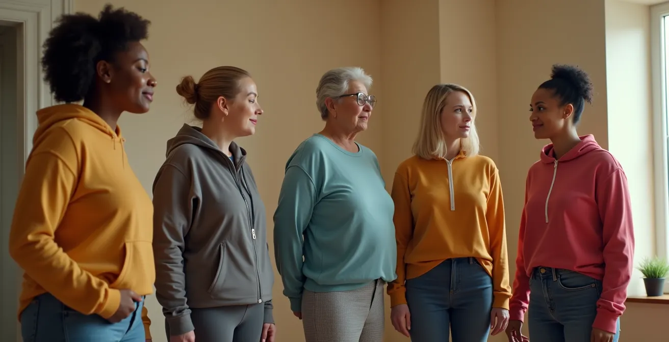 Diverse Körpertypen in adaptiver und inklusiver Kleidung, die Vielfalt und Barrierefreiheit in der Mode zeigt