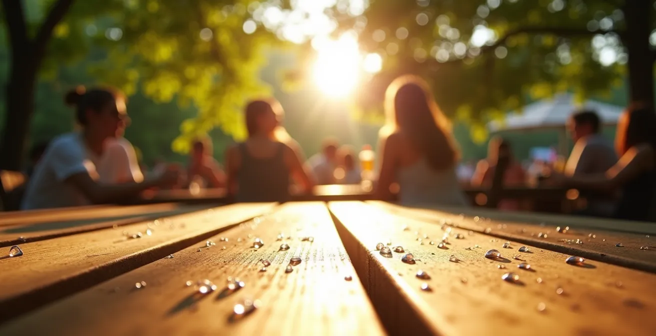 Sommerliche Szene im deutschen Biergarten mit dezenter Duftaura