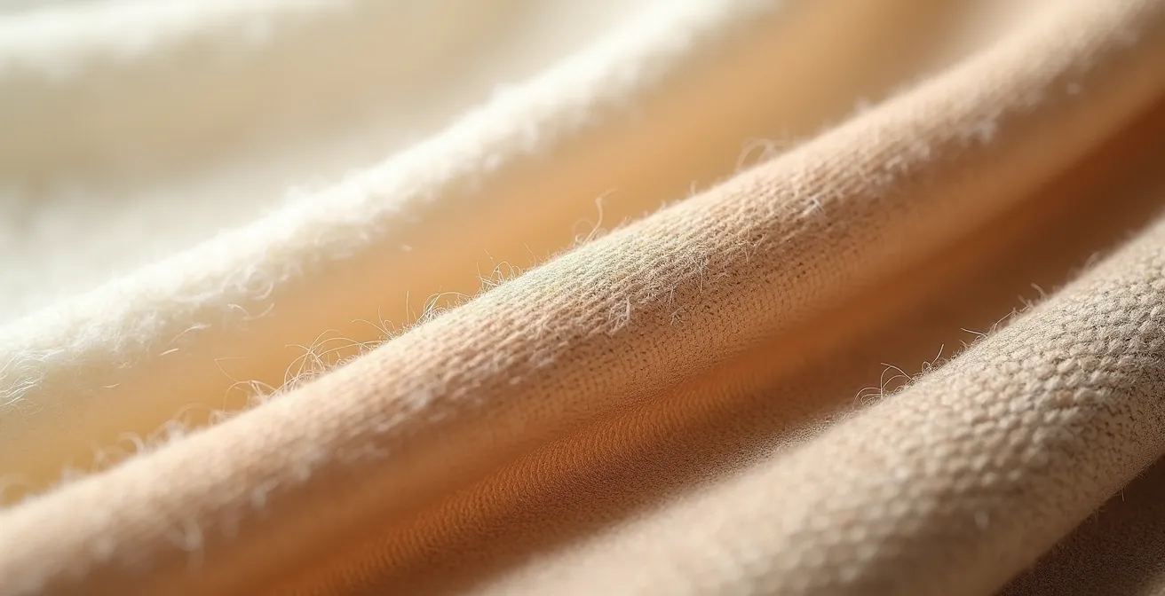 Makroaufnahme von Kaschmir-, Seiden- und Leinenfasern im Vergleich