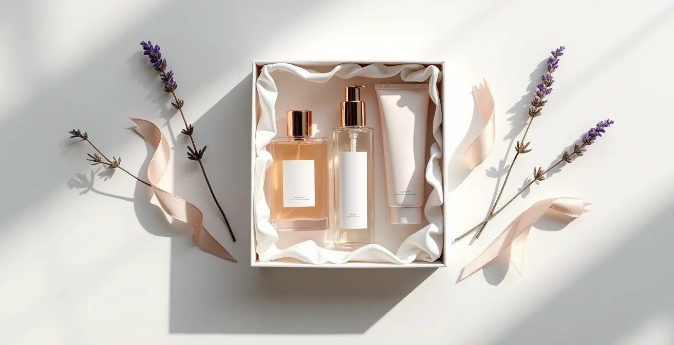 Elegantes Parfum-Geschenkset mit Duschgel, Bodylotion und Parfum in edler Box
