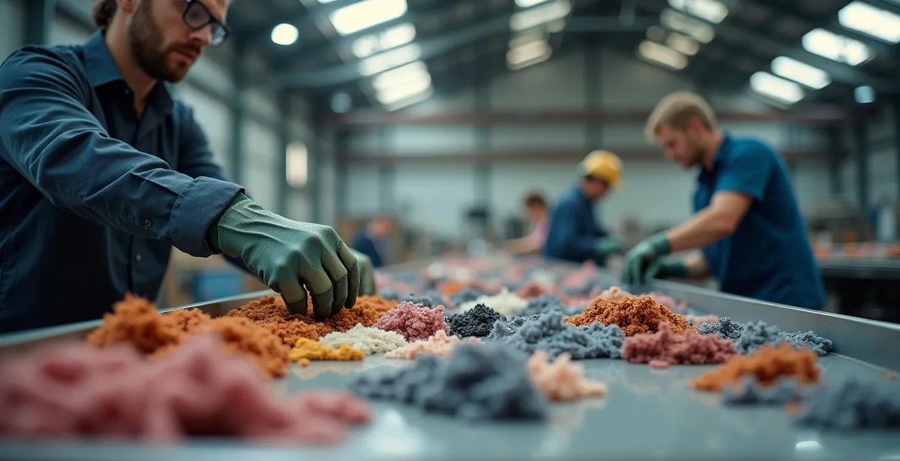 Automatische Sortieranlage für Textilien zeigt Trennung verschiedener Fasermaterialien