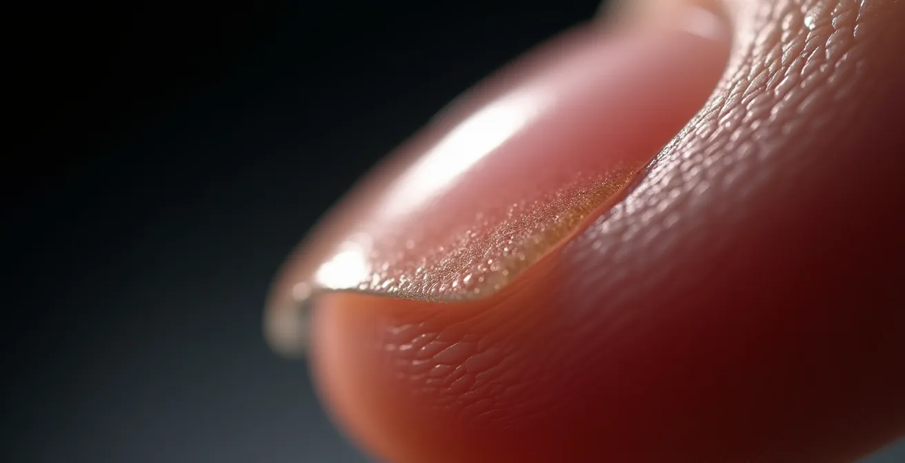 Makroaufnahme eines Nagels mit sichtbarer Keratinstruktur und molekularer Stärkung