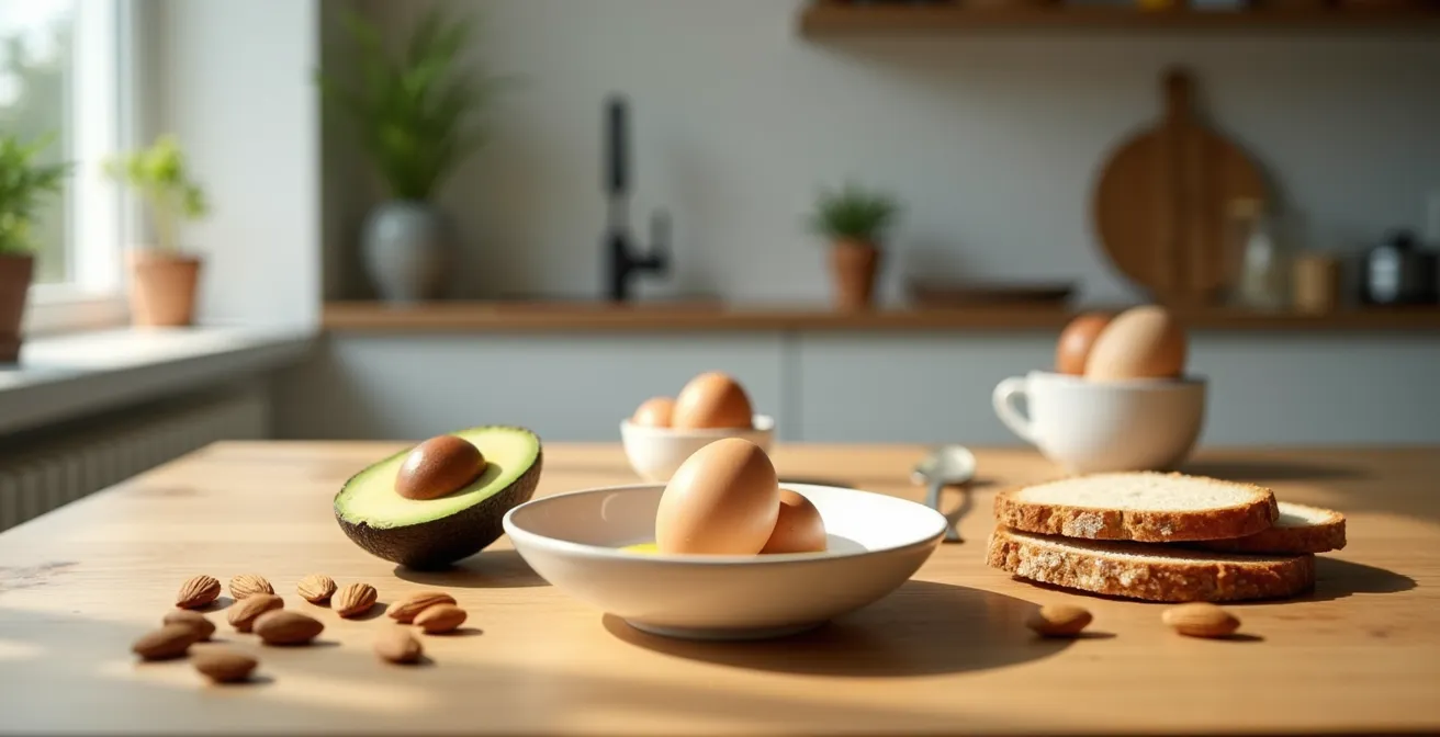 Verschiedene biotinreiche Lebensmittel und Nahrungsergänzungsmittel für starke Nägel