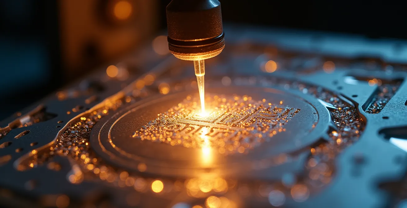 Nahaufnahme einer Parfumflakon-Gravur in einer deutschen Manufaktur